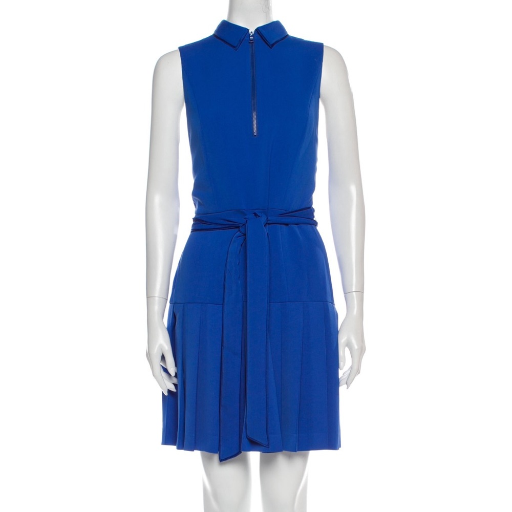 Alice + Olivia Cobalt Blue Sleeveless Zip Collar Belted Dress
